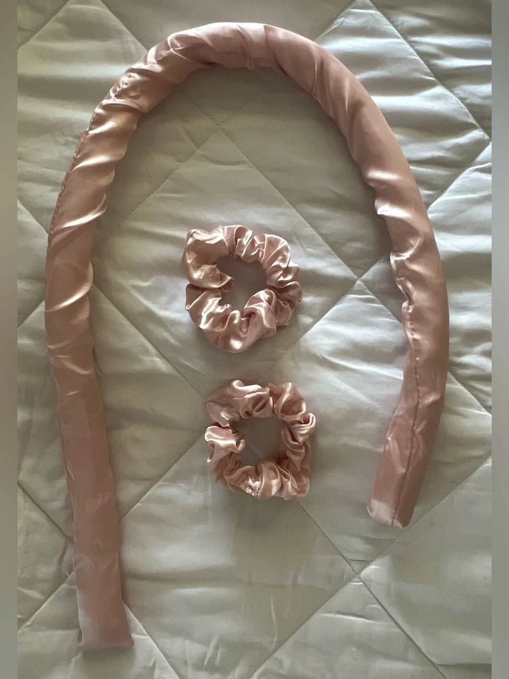 Silky Pink Heatless Curling Headband with 2 Pink Satin Scrunchies